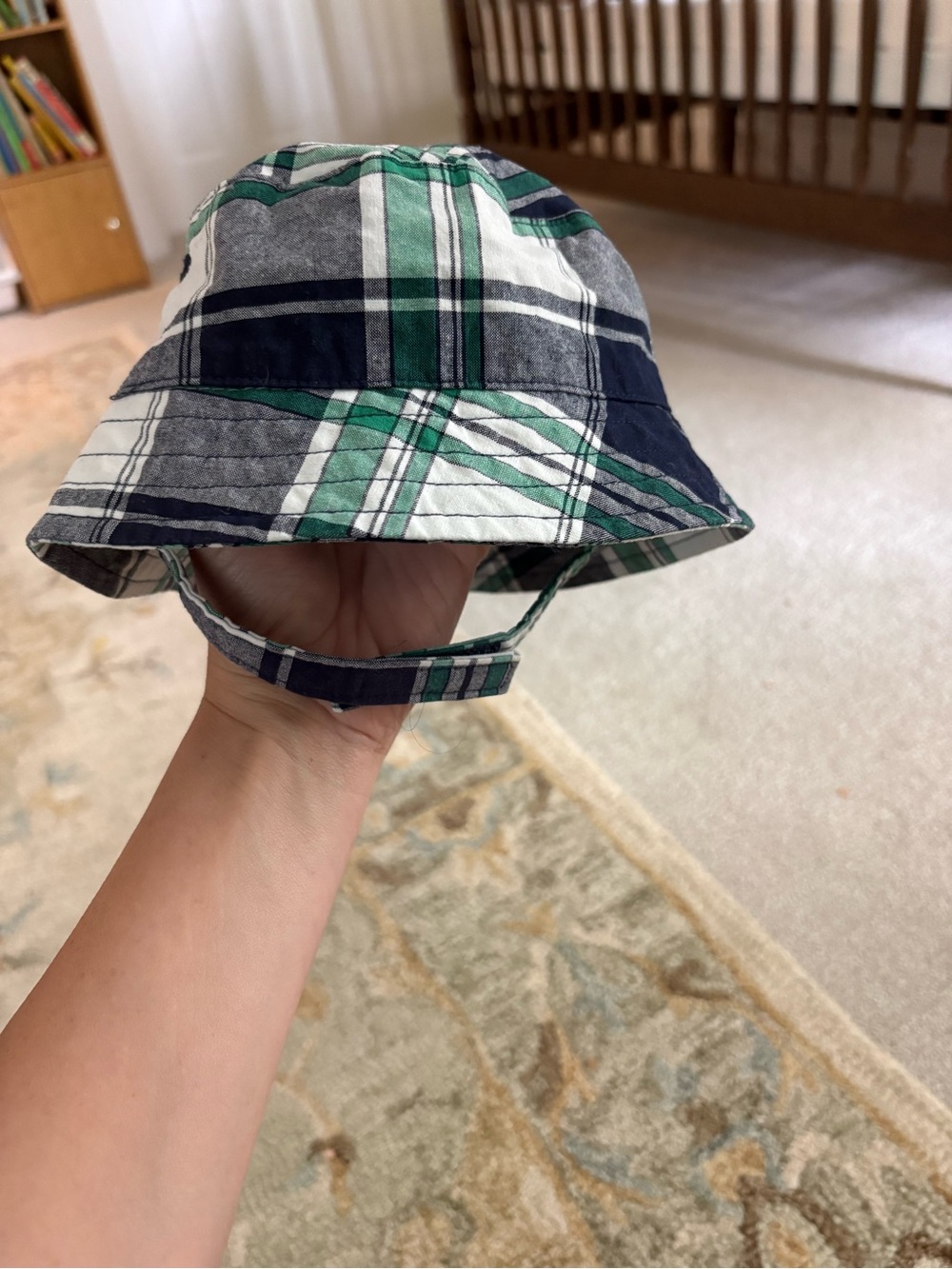 Janie and Jack Plaid Bucket Sun Hat 12-24 Months Green Navy White